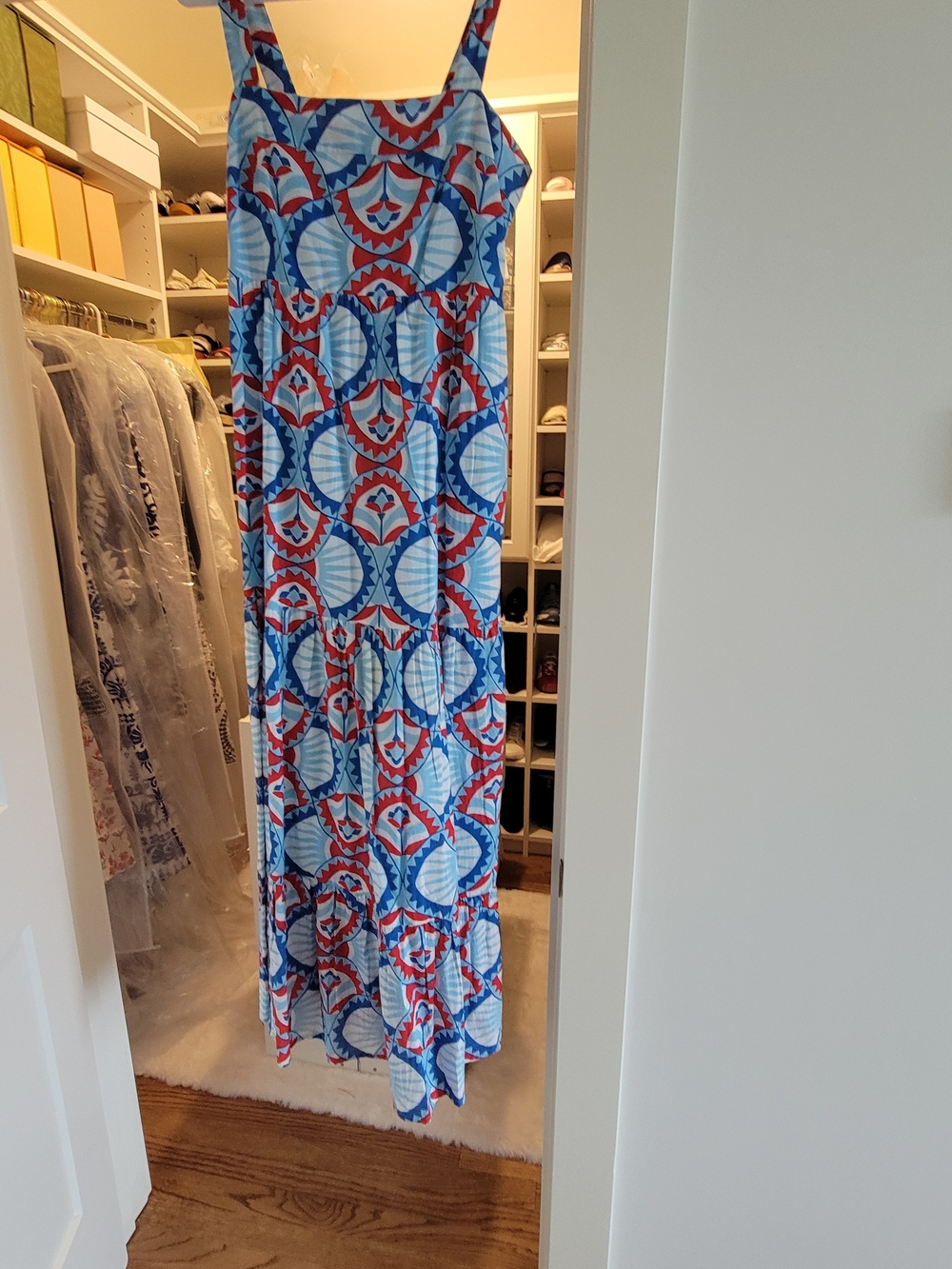 Almost New!! Authentic Oliphant Designer. Blue & Red Geometric Maxi Dress. - Picture 8 of 9